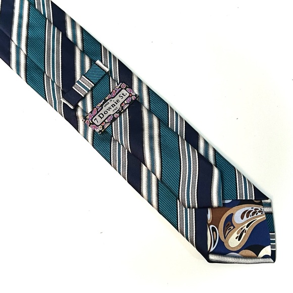 Like new! 7 Downie Street teal & navy blue oxford tie, 100% silk made in Italy - Picture 2 of 5